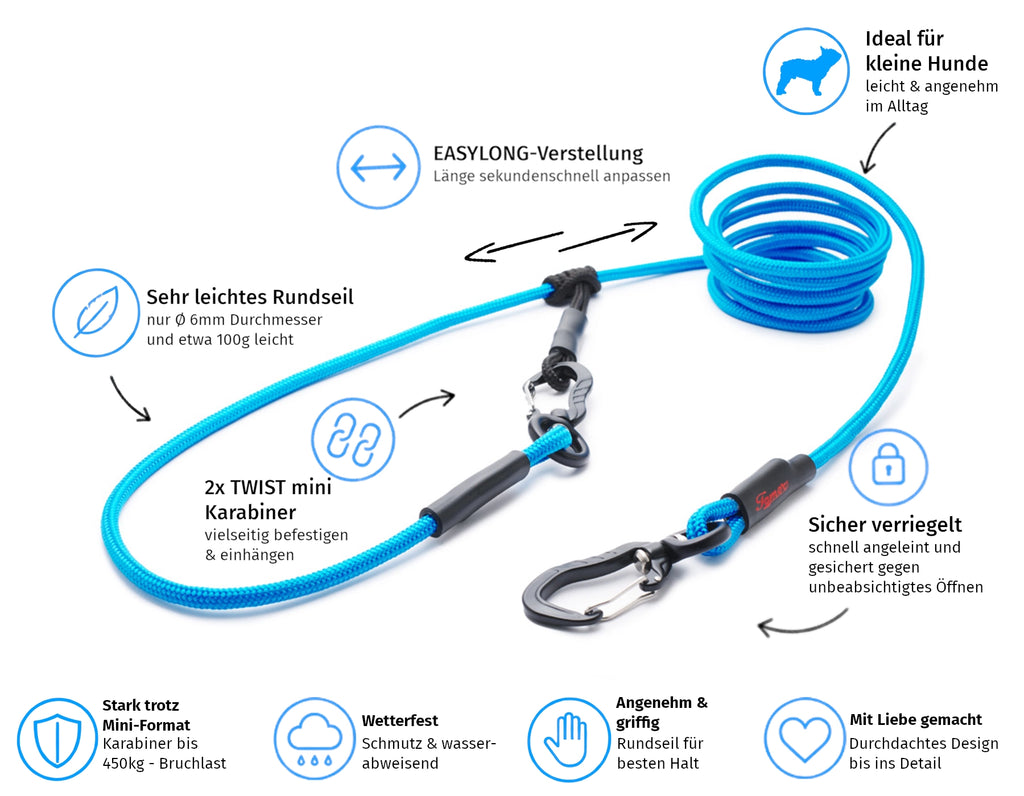 EASYLONG Hundeleine – S -  TWIST mini Karabiner