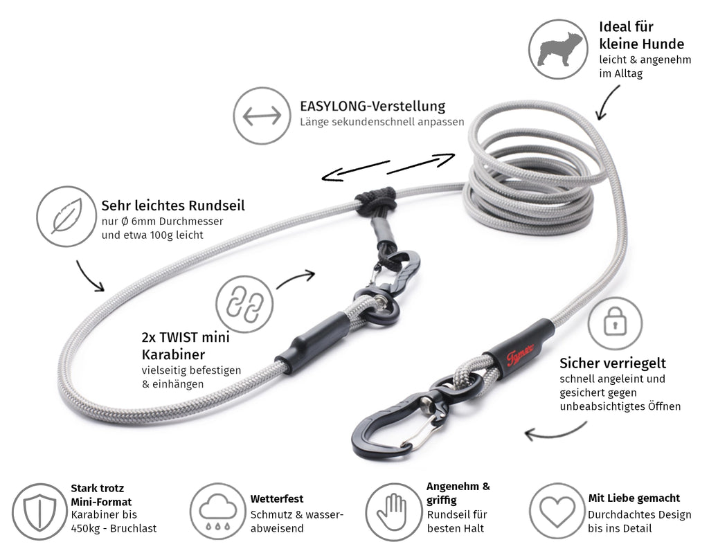 EASYLONG Hundeleine – S -  TWIST mini Karabiner