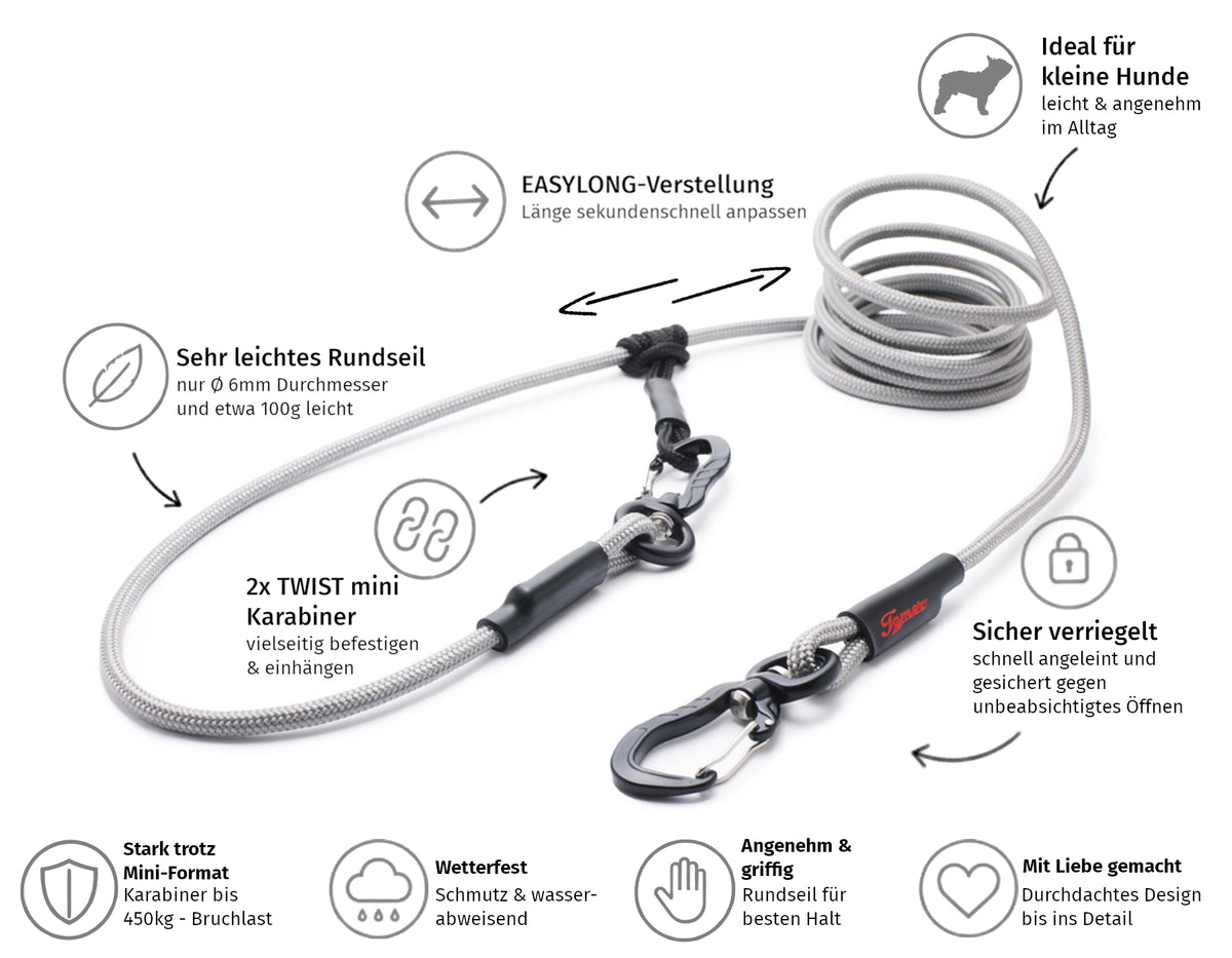 EASYLONG Hundeleine – S -  TWIST mini Karabiner