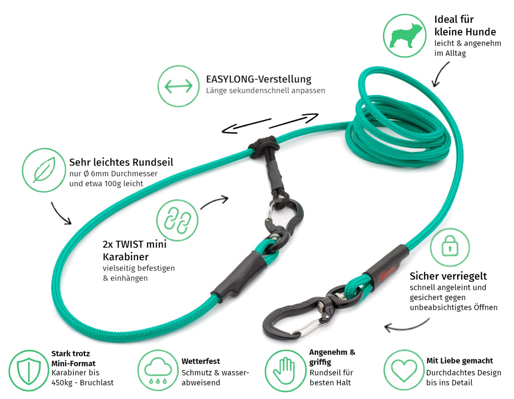 EASYLONG Hundeleine – S -  TWIST mini Karabiner