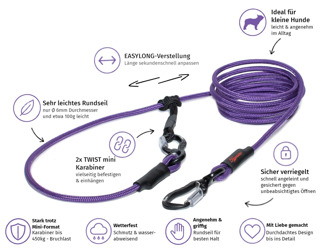 EASYLONG Hundeleine – S -  TWIST mini Karabiner
