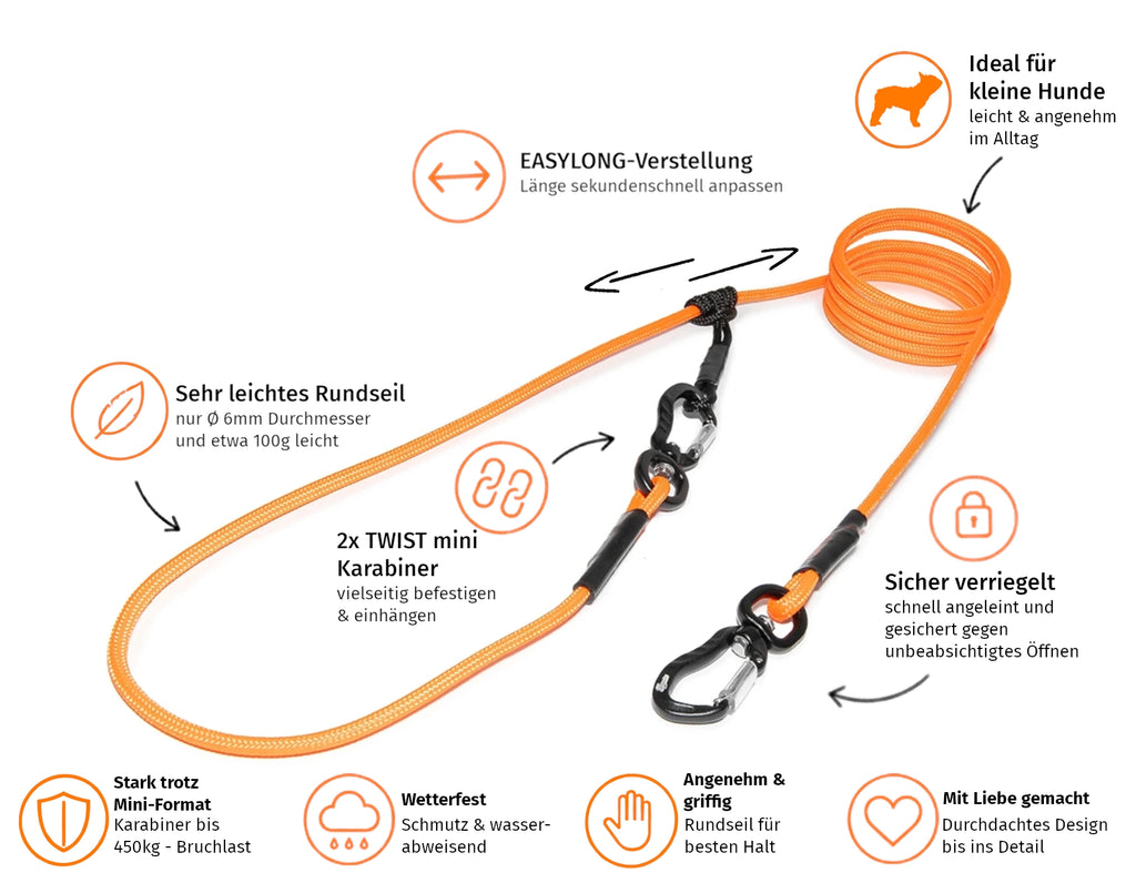 EASYLONG Hundeleine – S -  TWIST mini Karabiner
