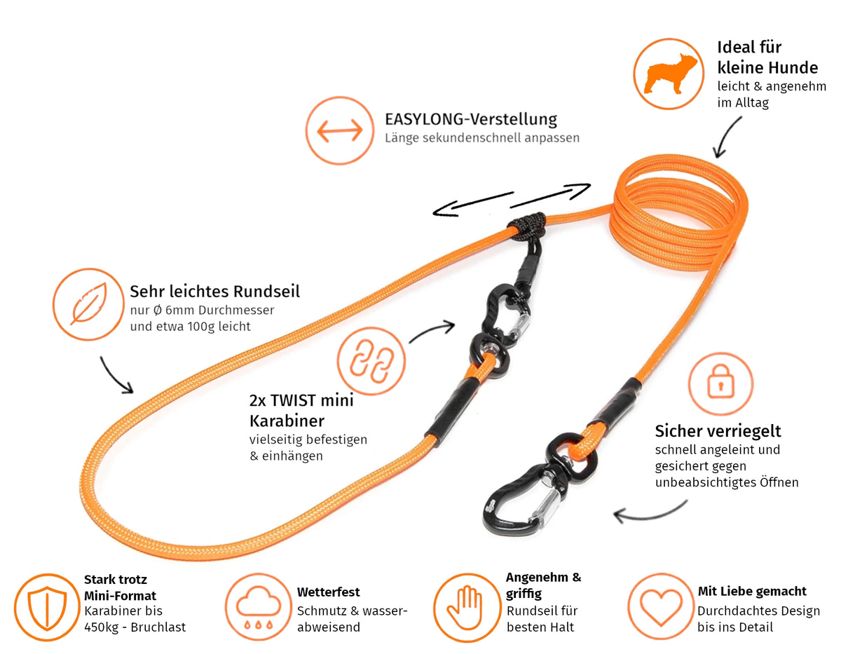 EASYLONG Hundeleine – S -  TWIST mini Karabiner