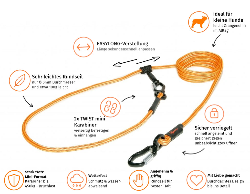 EASYLONG Hundeleine – S -  TWIST mini Karabiner