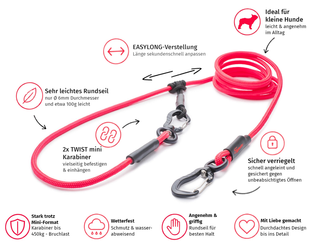 EASYLONG Hundeleine – S -  TWIST mini Karabiner