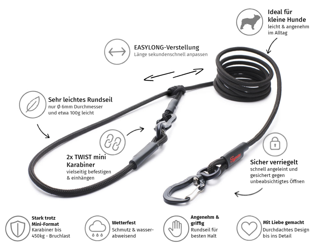 EASYLONG Hundeleine – S -  TWIST mini Karabiner